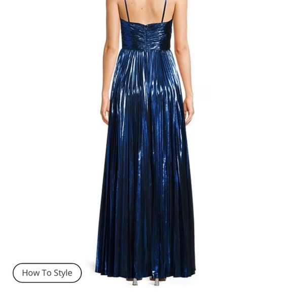 GB Social Pleated Metallic Split Neck Long Dress - Picture 3 of 5